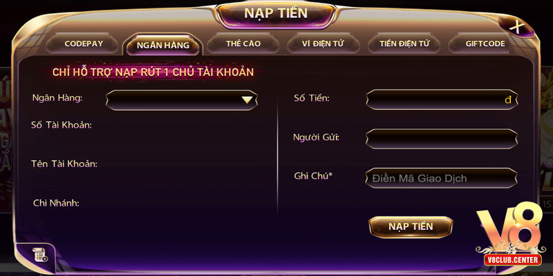 Những hình thức nạp tiền V8club đang cung cấp rất đa dạng