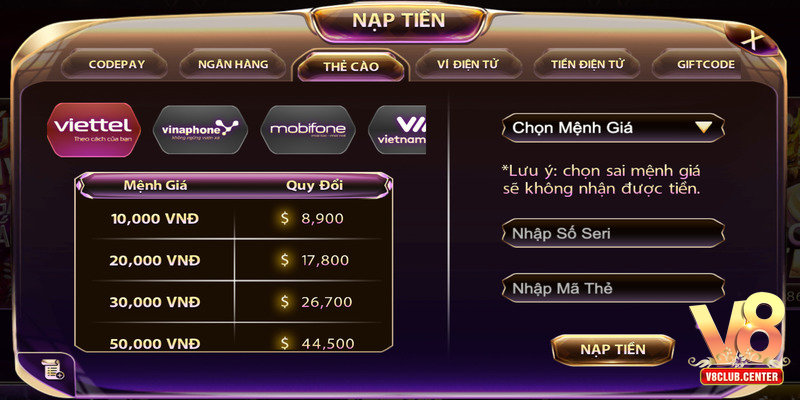 Nạp tiền V8club cũng có những quy định rõ ràng